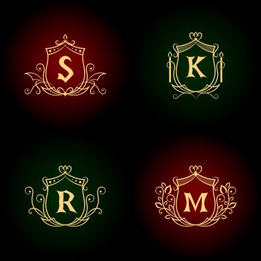 Monogram design elements, graceful template. Calligraphic elegant line art logo design. Letter emblem S, R, M, K for Royalty, business card, Boutique, Hotel, Heraldic, Jewelry. Vector illustration