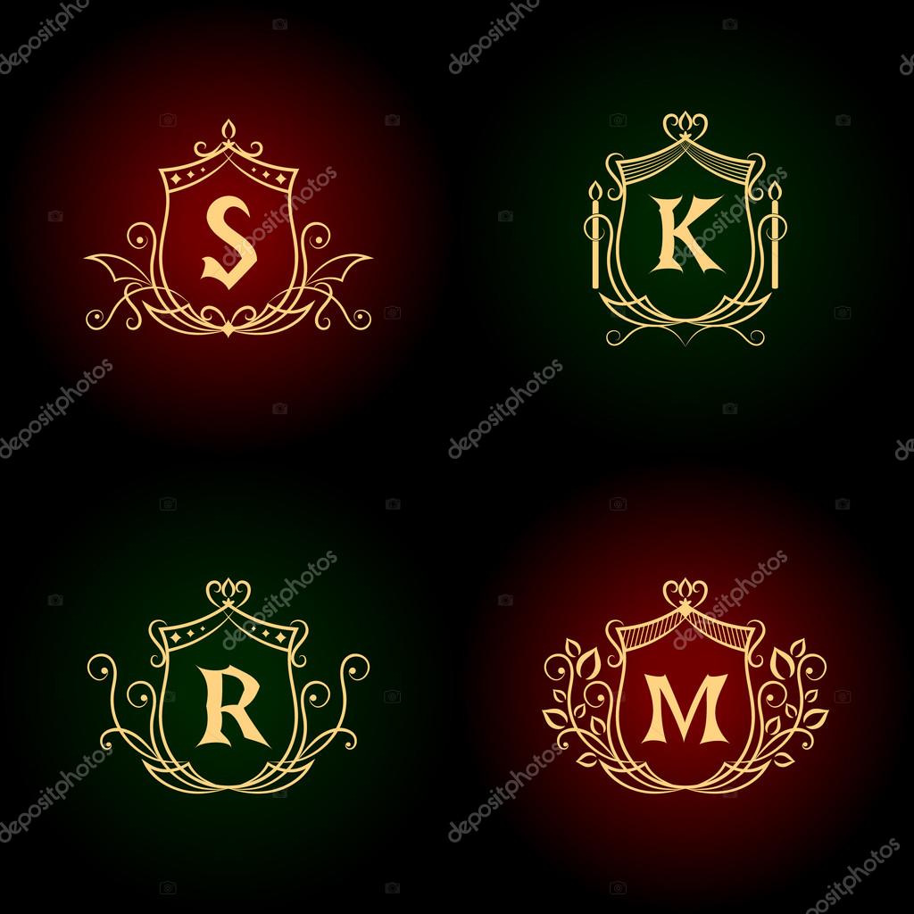 Monogram design elements, graceful template. Calligraphic elegant line art logo design. Letter emblem S, R, M, K for Royalty, business card, Boutique, Hotel, Heraldic, Jewelry. Vector illustration