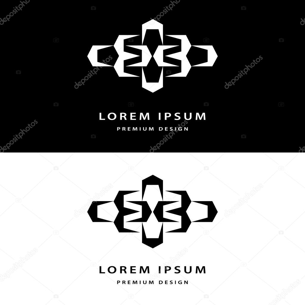 Creative icon monogram design elements with business card graceful template. Elegant line art abstract logo design. Corporate company emblem luxury style. Fashion sign symbol. Vector illustration