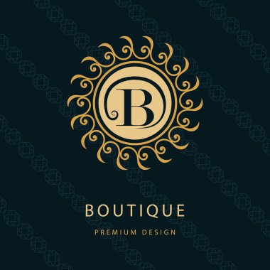 Monogram design elements, graceful template. Calligraphic elegant line art logo design. Letter emblem B. Business sign for Royalty, Boutique, Cafe, Hotel, Heraldic, Jewelry, Wine. Vector illustration