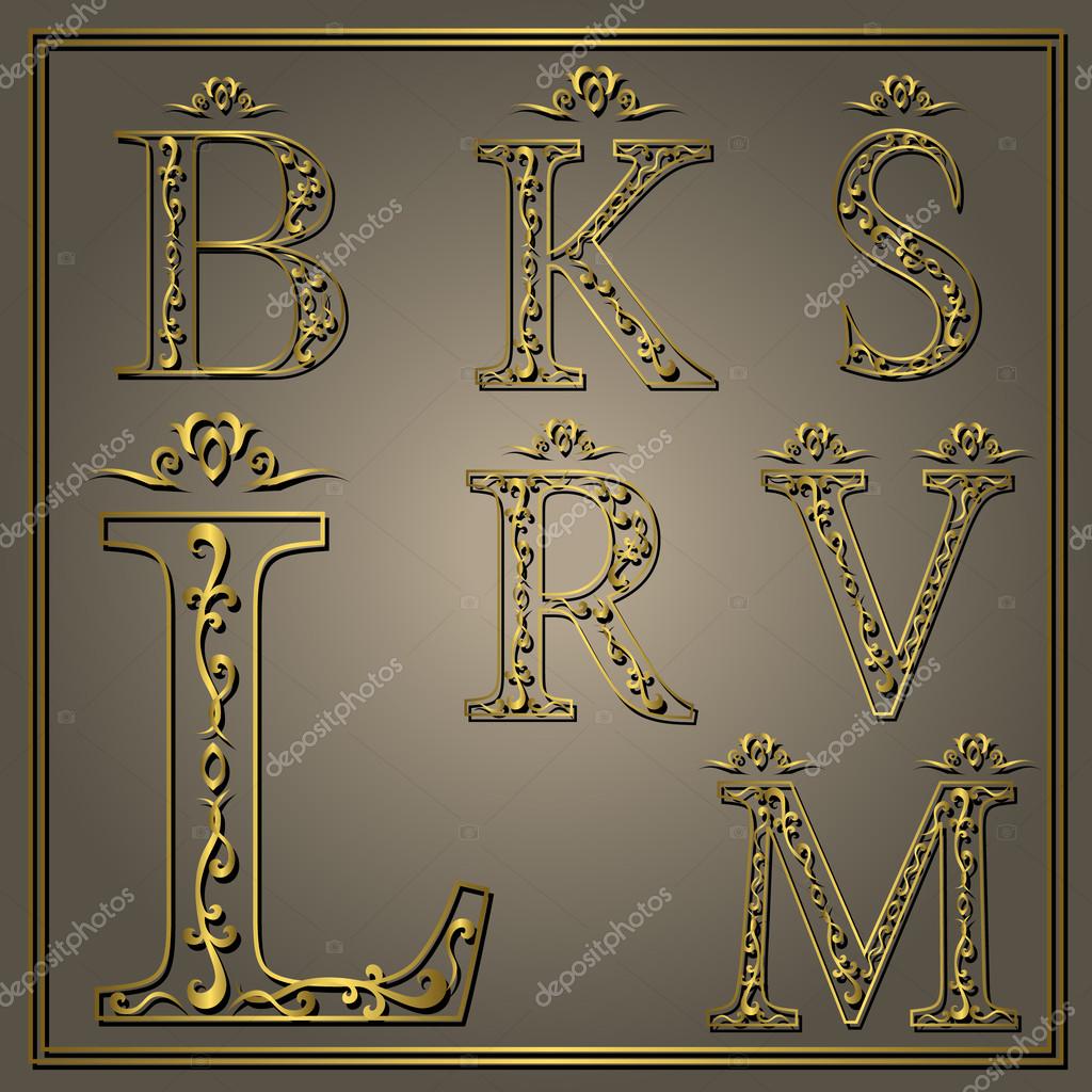 Vector illustration of Monogram design elements, graceful template. Calligraphic elegant line art logo design. Luxury Letter emblem B, K, M, S, R, V, L for Royalty, business card