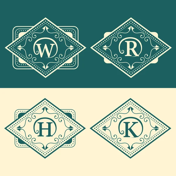 Monogram design elements, graceful template. Calligraphic elegant line art logo design. Letter emblem W, R, H, K for Royalty, business card, Boutique, Hotel, Heraldic, Jewelry. Vector illustration — Stock Vector