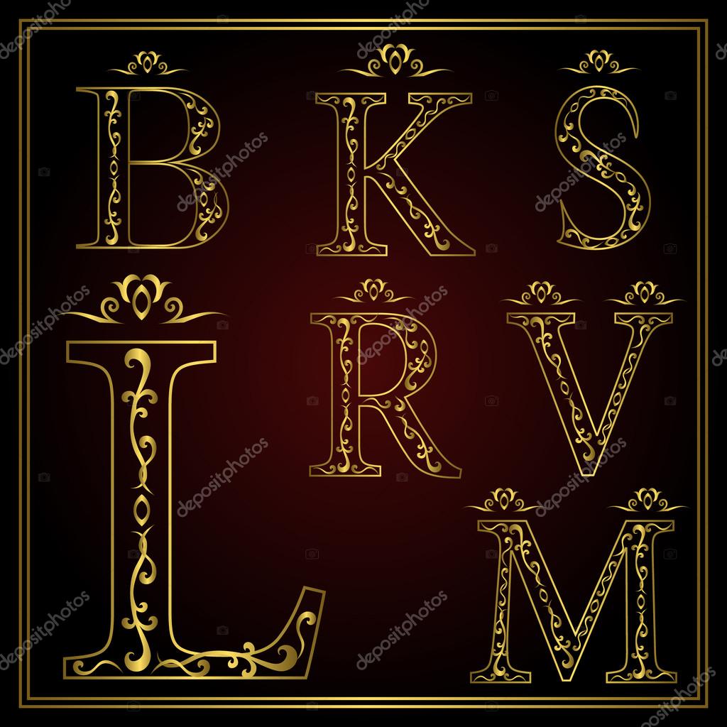 Vector illustration of Monogram design elements, graceful template. Calligraphic elegant line art logo design. Luxury Letter emblem B, K, M, S, R, V, L for Royalty, business card
