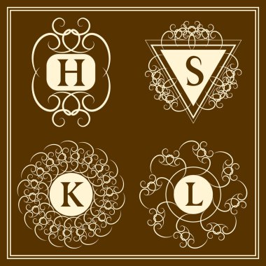 Monogram tasarım öğeleri, zarif şablonu. Kaligrafi zarif hat Sanat logo tasarımı. Mektup amblemi B, S, K, L Kraliyet ailesi için kartvizit, butik, otel, Heraldic, takı. Vektör çizim