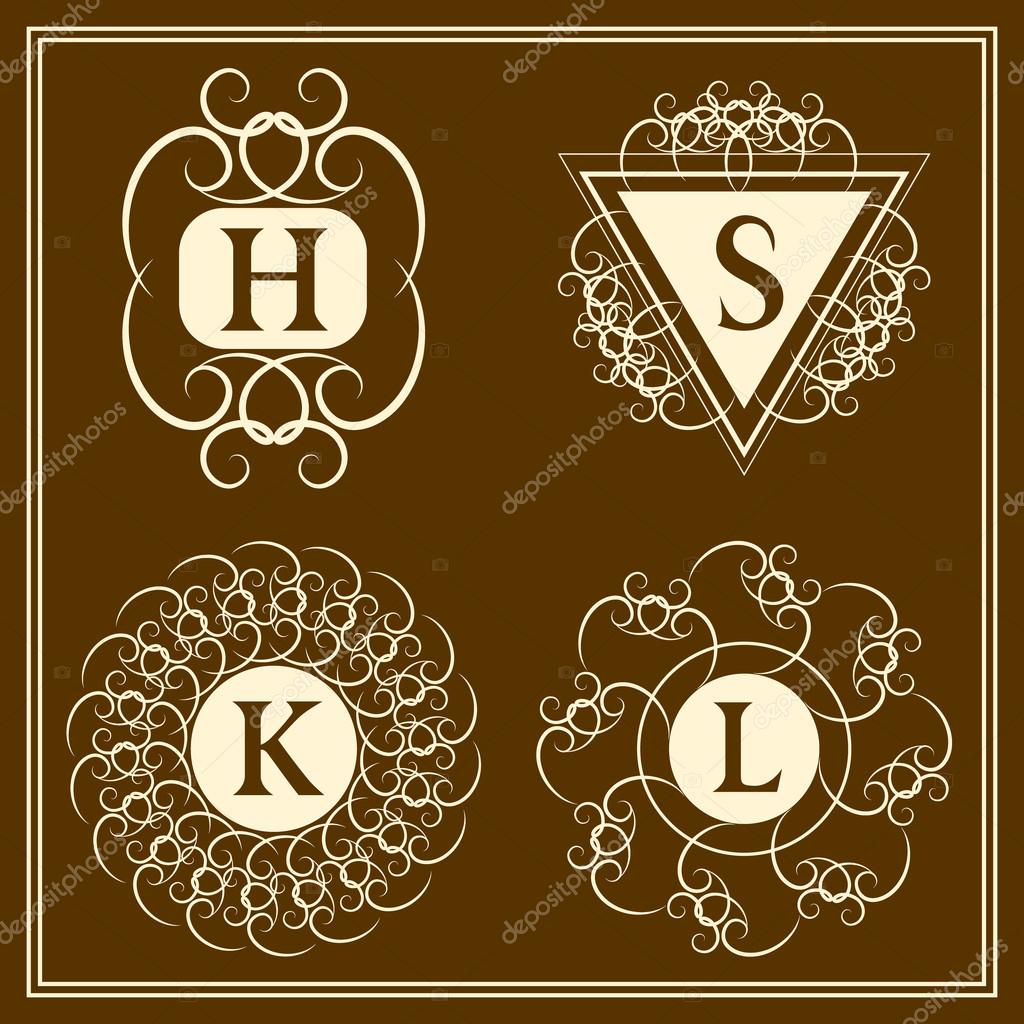 Vector illustration of Monogram design elements, graceful template. Calligraphic elegant line art logo design. Letter emblem B, S, K, L for Royalty, business card, Boutique, Hotel