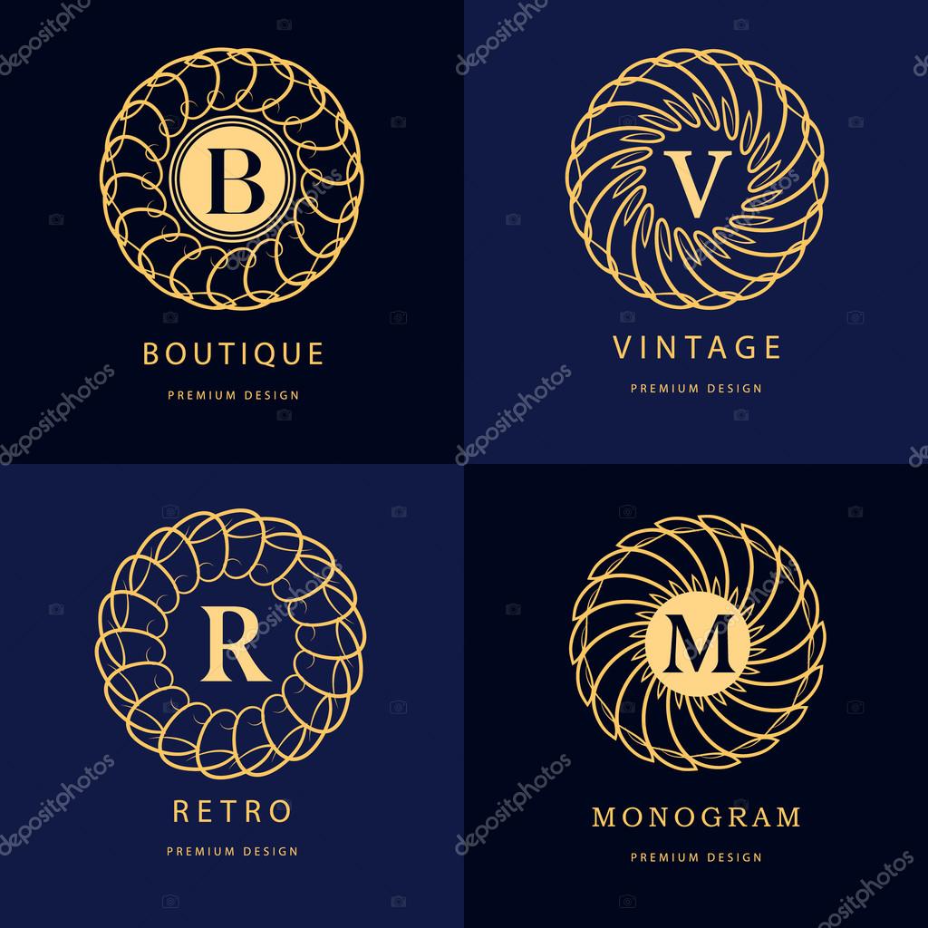 Vector illustration of Monogram design elements, graceful template. Calligraphic elegant line art logo design. Letter emblem B, R, M, V for Royalty, business card, Boutique, Hotel