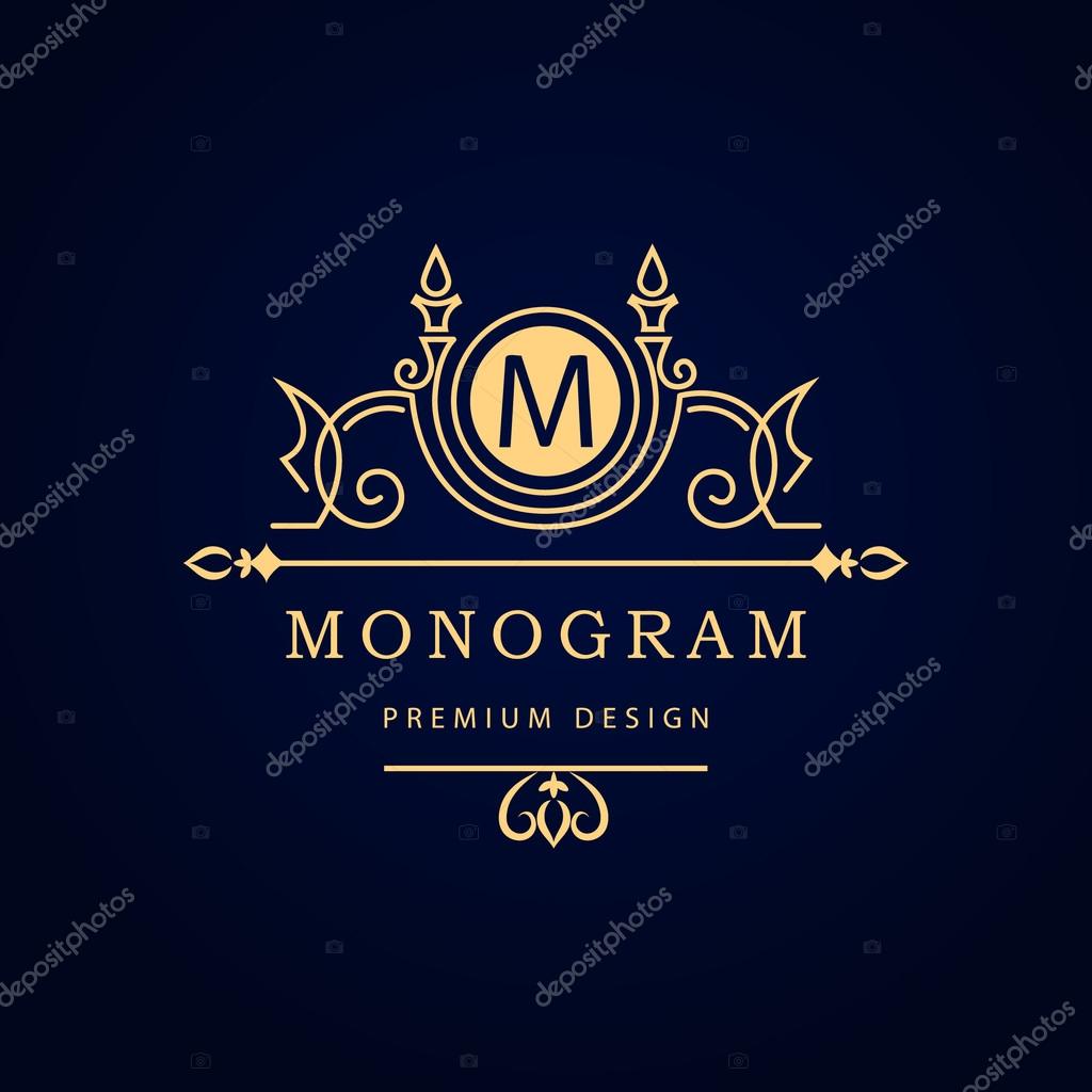 Vector illustration of Monogram design elements, graceful template. Calligraphic elegant line art logo design. Letter emblem M for Royalty, business card, Boutique, Hotel, Restaurant, Cafe, Jewelry.