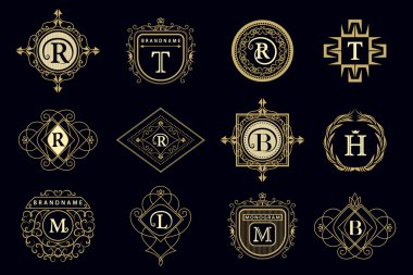 Monogram design elements, graceful template. Calligraphic elegant line art logo design Letter emblem M, B, R, H, T, L for Royalty, business card, Boutique, Hotel, Restaurant, Cafe. Vector illustration