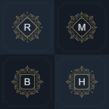 Monogram design elements, graceful template. Calligraphic elegant line art logo design. Letter emblem B, R, M, H for Royalty, business card, Boutique, Hotel, Heraldic, Jewelry. Vector illustration
