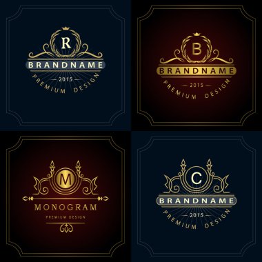 Monogram design elements, graceful template. Calligraphic elegant line art logo design. Letter emblem B, R, M, C for Royalty, business card, Boutique, Hotel, Heraldic, Jewelry. Vector illustration