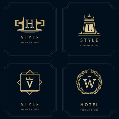 Monogram design elements, graceful template. Calligraphic elegant line art logo design. Letter emblem H, L, V, W for Royalty, business card, Boutique, Hotel, Heraldic, Jewelry. Vector illustration