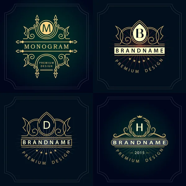 Monogram design elements, graceful template. Calligraphic elegant line art logo design. Letter emblem B, D, M, H for Royalty, business card, Boutique, Hotel, Heraldic, Jewelry. Vector illustration — 图库矢量图片