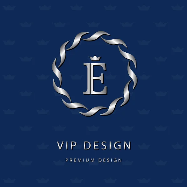 Monogram design elements, graceful template. Elegant line art logo design. Letter emblem E. Retro Vintage Insignia or Logotype. Business sign, identity, label, badge, Cafe, Hotel. Vector illustration — 스톡 벡터