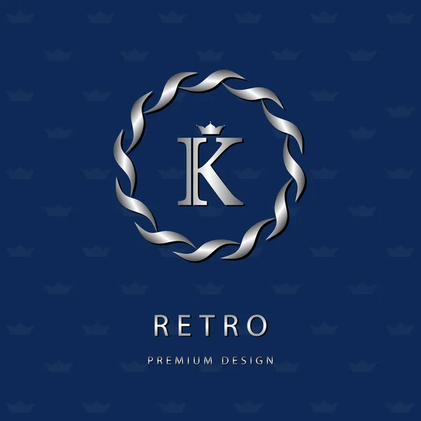 Monogram design elements, graceful template. Elegant line art logo design. Letter emblem K. Retro Vintage Insignia or Logotype. Business sign, identity, label, badge, Cafe, Hotel. Vector illustration — Stock Vector