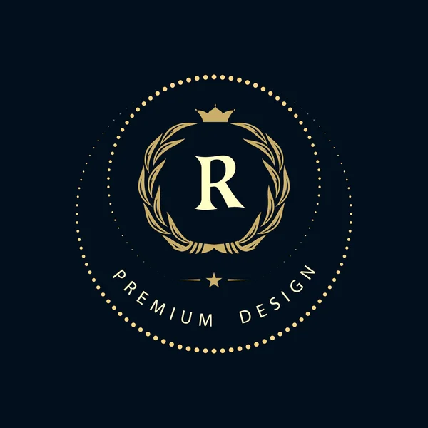 Monogram design elements, graceful template. Calligraphic elegant line art logo design. Letter sign emblem R for Royalty, business card, Boutique, Hotel, Restaurant, Cafe, Jewelry. Vector illustration — Stock Vector