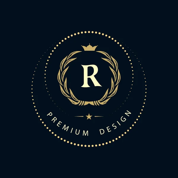 Monogram design elements, graceful template. Calligraphic elegant line art logo design. Letter sign emblem R for Royalty, business card, Boutique, Hotel, Restaurant, Cafe, Jewelry. Vector illustration Royalty Free Stock Vectors