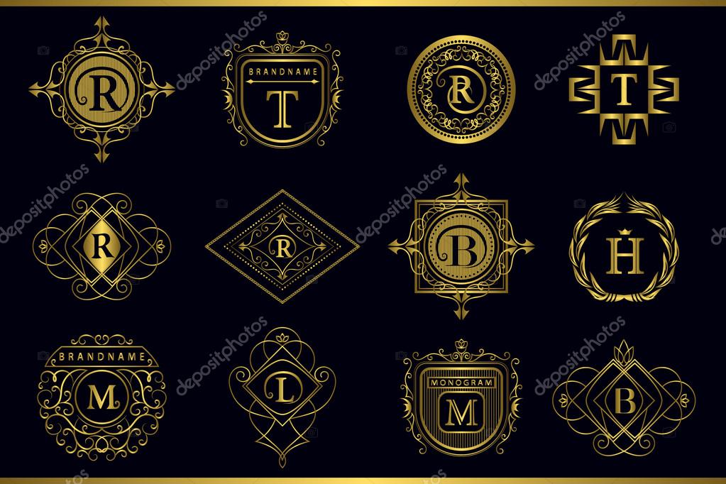 Vector illustration of Monogram design elements, graceful template. Calligraphic elegant line art logo design. Gold Letter emblem M, B, R, H, T, L for Royalty, business card, Boutique, Hotel, Restaurant