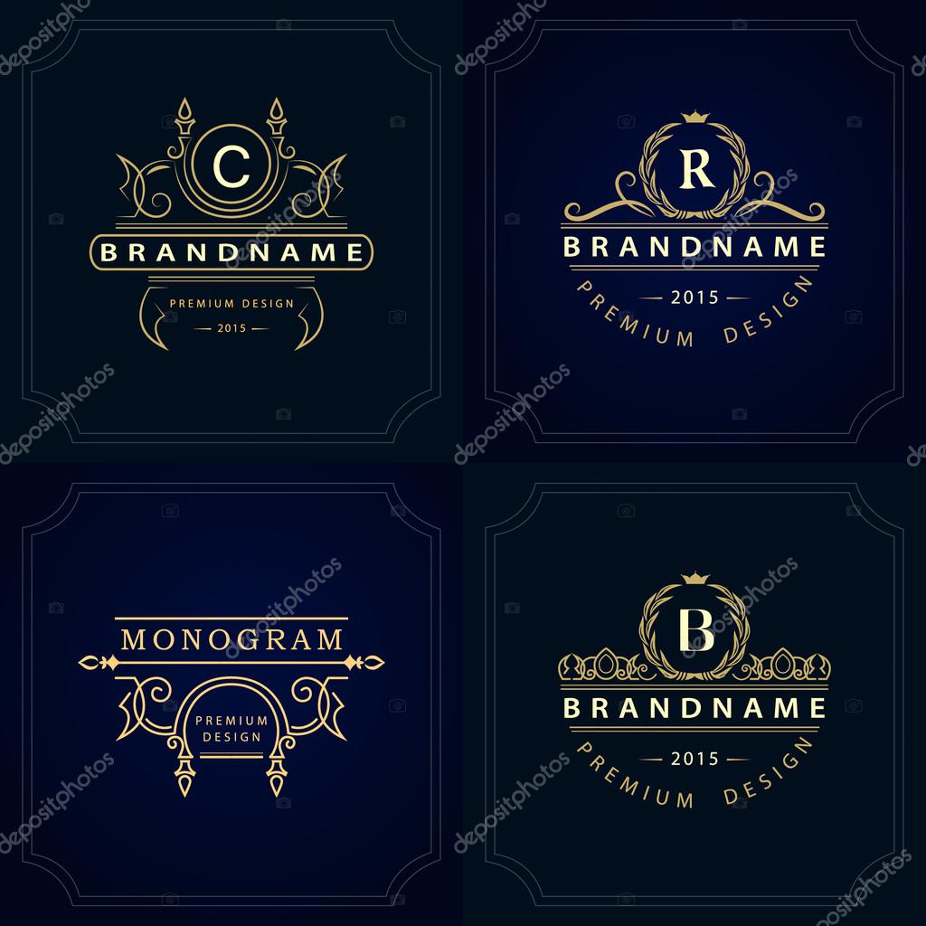 Vector illustration of Monogram design elements, graceful template. Calligraphic elegant line art logo design. Letter emblem sign B, R, C for Royalty, business card, Boutique, Hotel, Heraldic, Jewelry