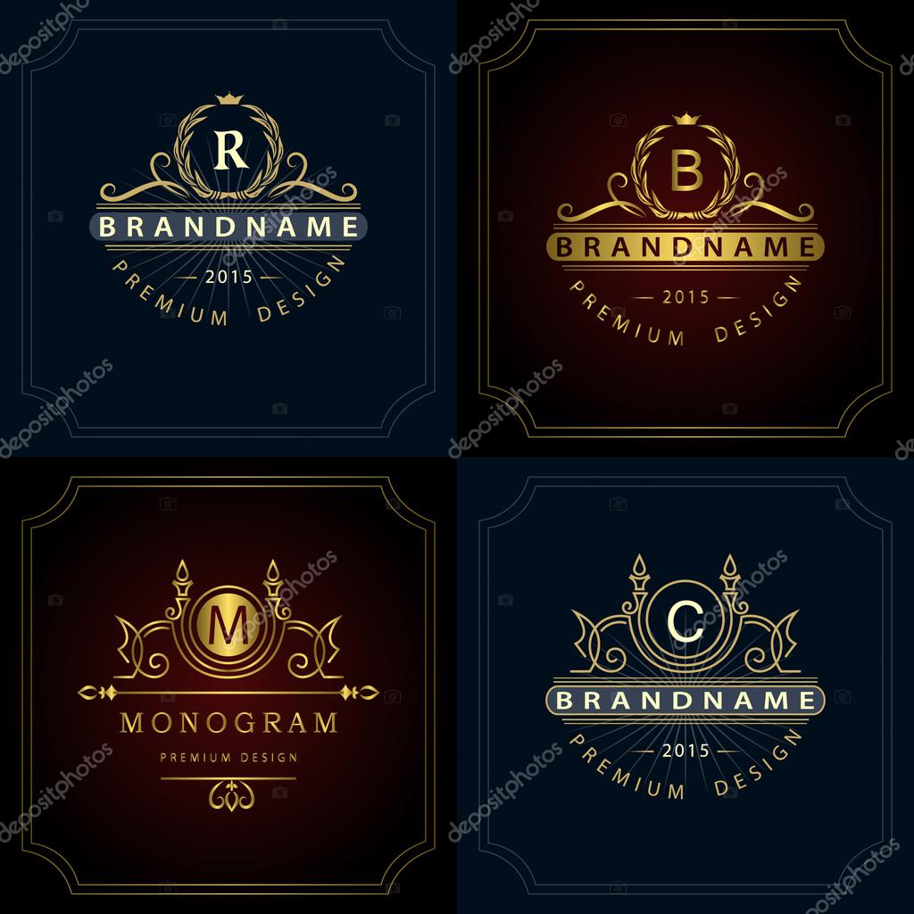 Vector illustration of Monogram design elements, graceful template. Calligraphic elegant line art logo design. Letter emblem B, R, M, C for Royalty, business card, Boutique, Hotel, Heraldic, Jewelry