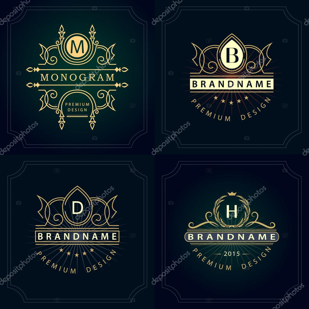 Vector illustration of Monogram design elements, graceful template. Calligraphic elegant line art logo design. Letter emblem B, D, M, H for Royalty, business card, Boutique, Hotel, Heraldic, Jewelry