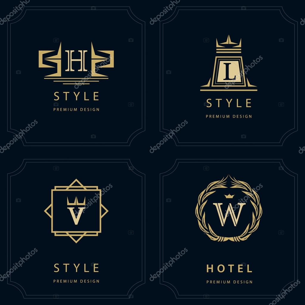 Vector illustration of Monogram design elements, graceful template. Calligraphic elegant line art logo design. Letter emblem H, L, V, W for Royalty, business card, Boutique, Hotel, Heraldic, Jewelry