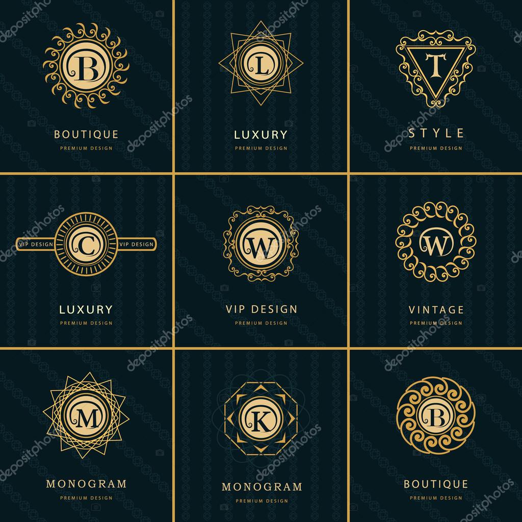 Vector illustration of Monogram design elements, graceful template. Calligraphic elegant line art logo design. Letter emblem B, L, M, T, K, C, W for Royalty, business card, Boutique, Hotel