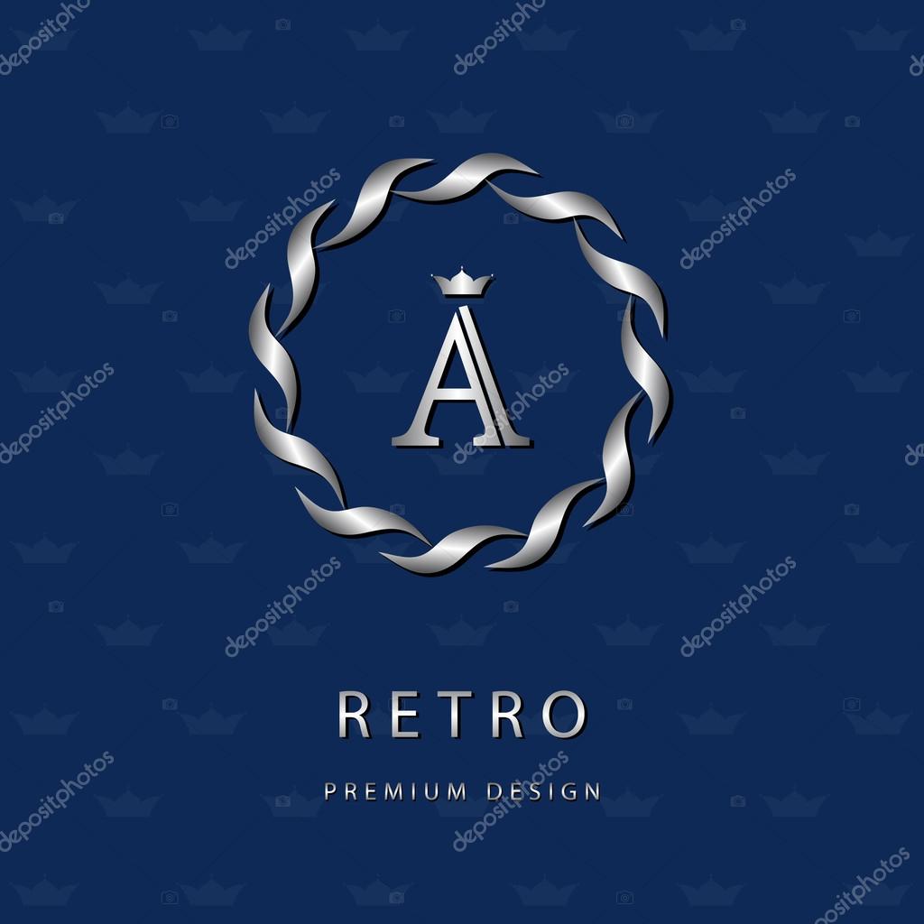 Vector illustration of Monogram design elements, graceful template. Elegant line art logo design. Letter emblem A. Retro Vintage Insignia or Logotype. Business sign, identity, label, badge, Cafe, Hotel