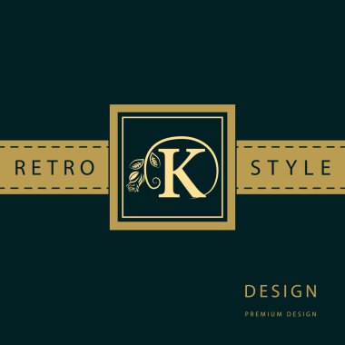 Monogram design elements, graceful template. Calligraphic elegant line art logo design. Letter emblem sign K for Royalty, business card, Boutique, Hotel, Restaurant, Cafe, Jewelry. Vector illustration