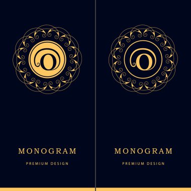Monogram design elements, graceful template. Letter emblem sign O. Calligraphic elegant line art logo design for business cards, Royalty, Boutique, Cafe, Hotel, Heraldic, Jewelry. Vector illustration
