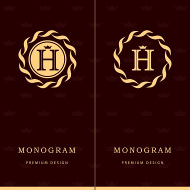 Monogram design elements, graceful template. Letter emblem sign H. Calligraphic elegant line art logo design for business cards, Royalty, Boutique, Cafe, Hotel, Heraldic, Jewelry. Vector illustration