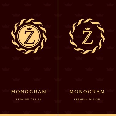Monogram design elements, graceful template. Letter emblem sign Z. Calligraphic elegant line art logo design for business cards, Royalty, Boutique, Cafe, Hotel, Heraldic, Jewelry. Vector illustration