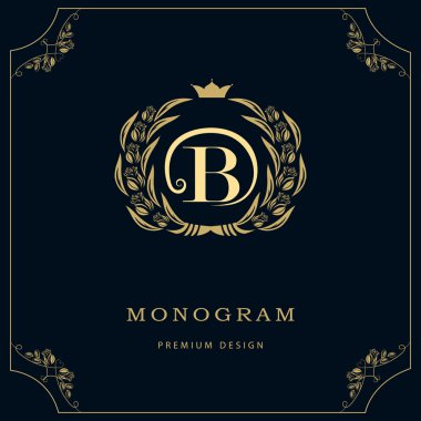 Monogram design elements, graceful template. Calligraphic elegant line art logo design. Letter emblem sign B for Royalty, business card, Boutique, Hotel, Restaurant, Cafe, Jewelry. Vector illustration