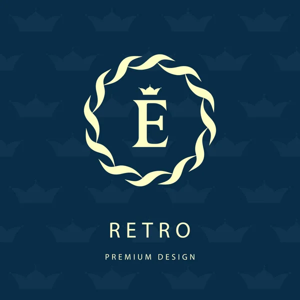 Monogram design elements, graceful template. Elegant line art logo design. Letter emblem E. Retro Vintage Insignia or Logotype. Business sign, identity, label, badge, Cafe, Hotel. Vector illustration — Διανυσματικό Αρχείο