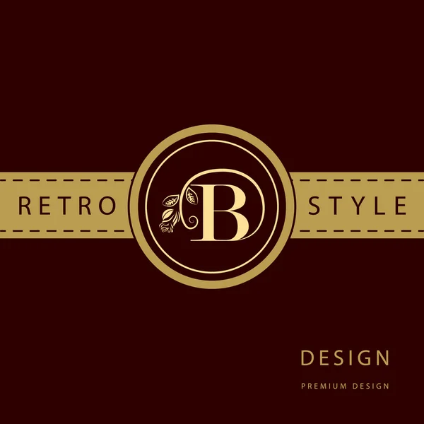 Monogram designelementer, yndefuld skabelon. Kalligrafisk elegant linje art logo design. Brev emblem tegn B for Royalty, visitkort, Boutique, Hotel, Restaurant, Cafe, Smykker. Vektorillustration – Stock-vektor