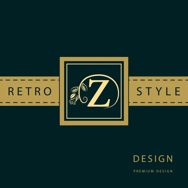 Monograma elementos de design, modelo gracioso. Caligráfico elegante linha arte logotipo design. Carta símbolo Z para Royalty, cartão de visita, Boutique, Hotel, Restaurante, Café, Jóias. Ilustração vetorial — Vetor de Stock