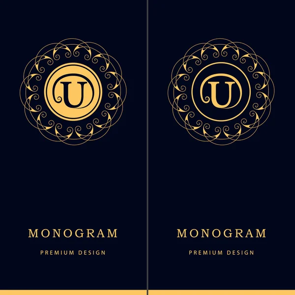 Monogram design elements, graceful template. Letter emblem sign U. Calligraphic elegant line art logo design for business cards, Royalty, Boutique, Cafe, Hotel, Heraldic, Jewelry. Vector illustration — 스톡 벡터