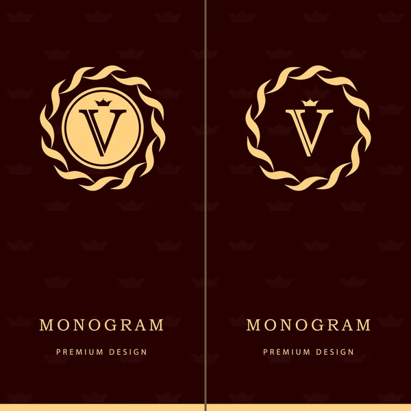 Monogram design elements, graceful template. Letter emblem sign V. Calligraphic elegant line art logo design for business cards, Royalty, Boutique, Cafe, Hotel, Heraldic, Jewelry. Vector illustration — Stockový vektor