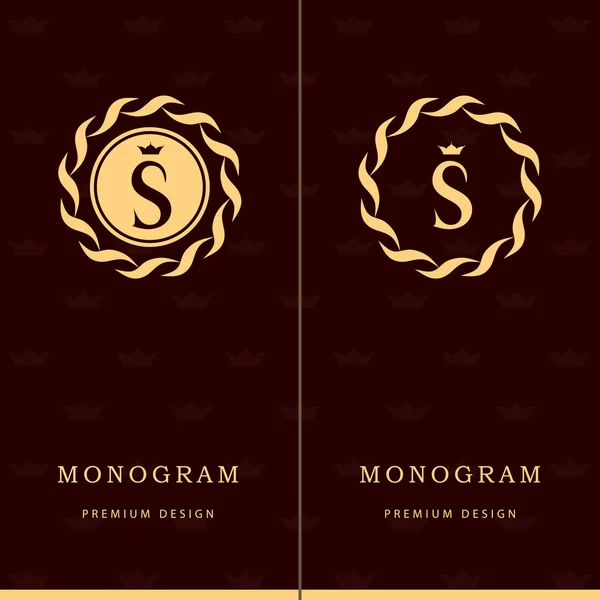 Eléments de conception monogramme, modèle gracieux. Lettre emblème signe S. Calligraphie élégante ligne art logo design pour les cartes de visite, Redevance, Boutique, Café, Hôtel, Héraldique, Bijoux. Illustration vectorielle — Image vectorielle