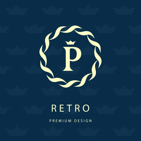 Monogram design elements, graceful template. Elegant line art logo design. Letter emblem P. Retro Vintage Insignia or Logotype. Business sign, identity, label, badge, Cafe, Hotel. Vector illustration — Διανυσματικό Αρχείο