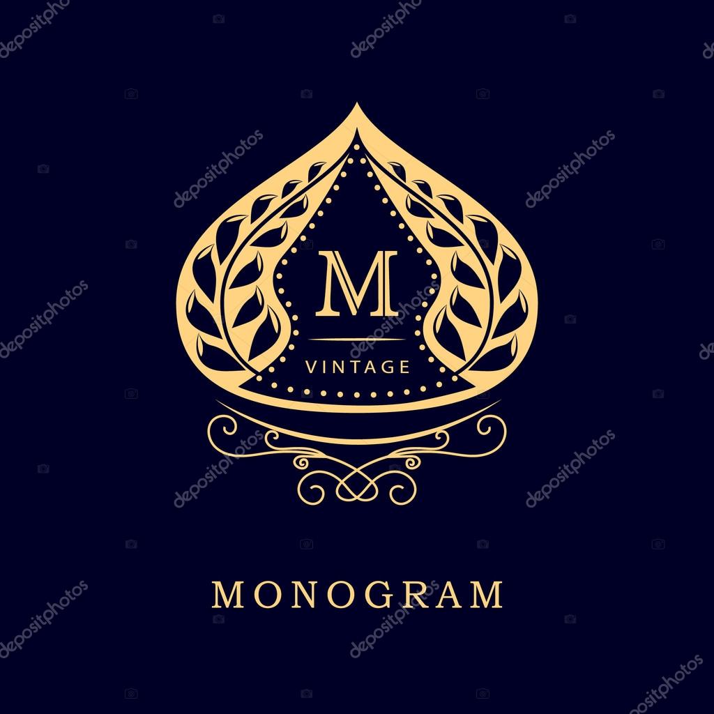 Vector illustration of Monogram design elements, graceful template. Calligraphic elegant line art logo design. Letter sign emblem M for Royalty, business card, Boutique, Hotel, Restaurant. Muslim dome