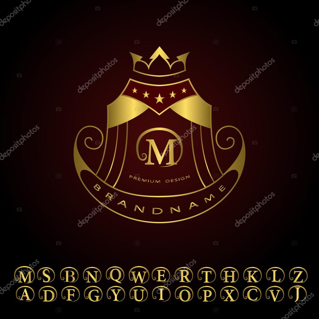 Vector illustration of Monogram design elements, graceful template. Calligraphic elegant line art logo design. Letters gold emblem M for Royalty, business card, Boutique, Hotel, Restaurant. Muslim dome