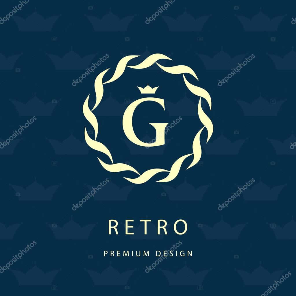 Vector illustration of Monogram design elements, graceful template. Elegant line art logo design. Letter emblem G. Retro Vintage Insignia or Logotype. Business sign, identity, label, badge, Cafe, Hotel