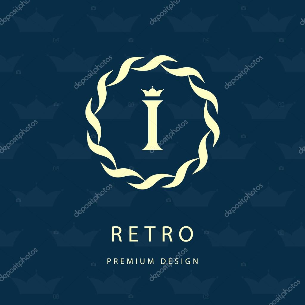 Vector illustration of Monogram design elements, graceful template. Elegant line art logo design. Letter emblem I. Retro Vintage Insignia or Logotype. Business sign, identity, label, badge, Cafe, Hotel