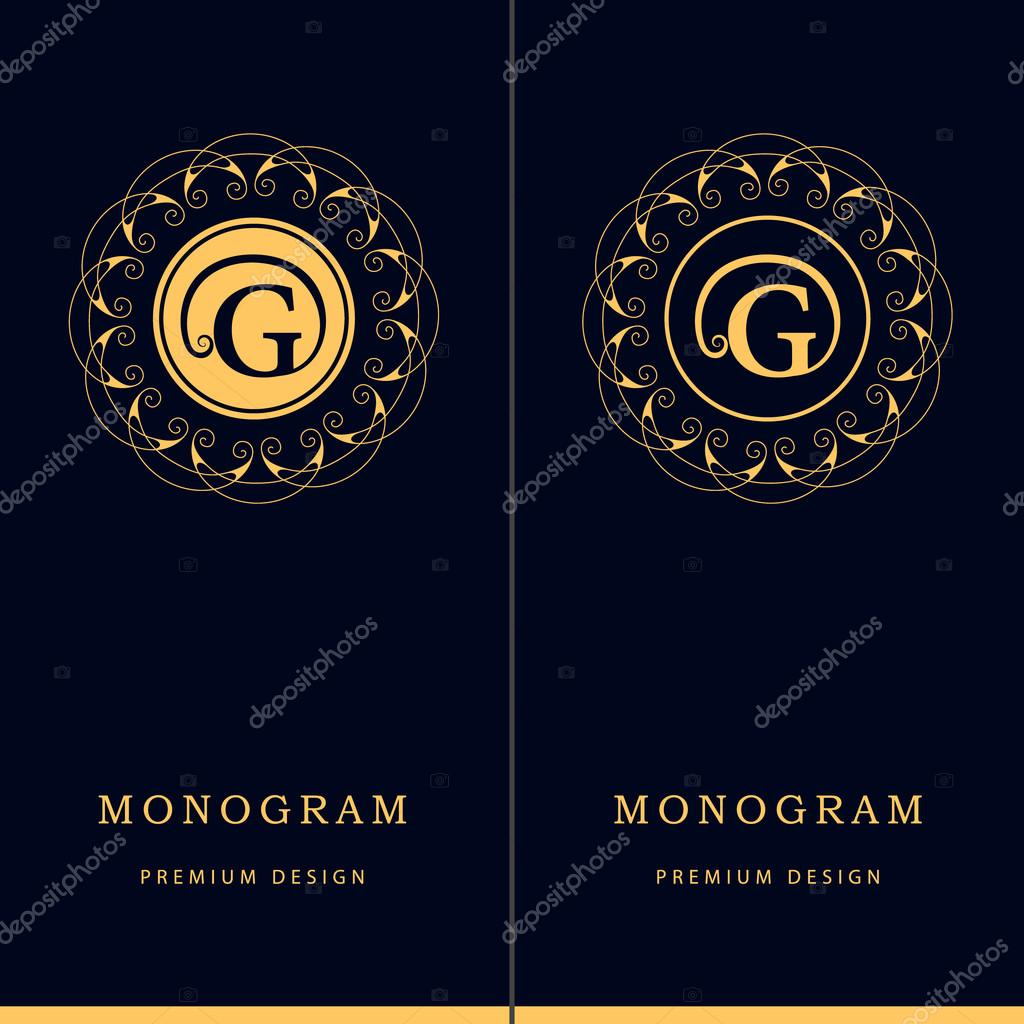 Vector illustration of Monogram design elements, graceful template. Letter emblem sign G. Calligraphic elegant line art logo design for business cards, Royalty, Boutique, Cafe, Hotel, Heraldic, Jewelry