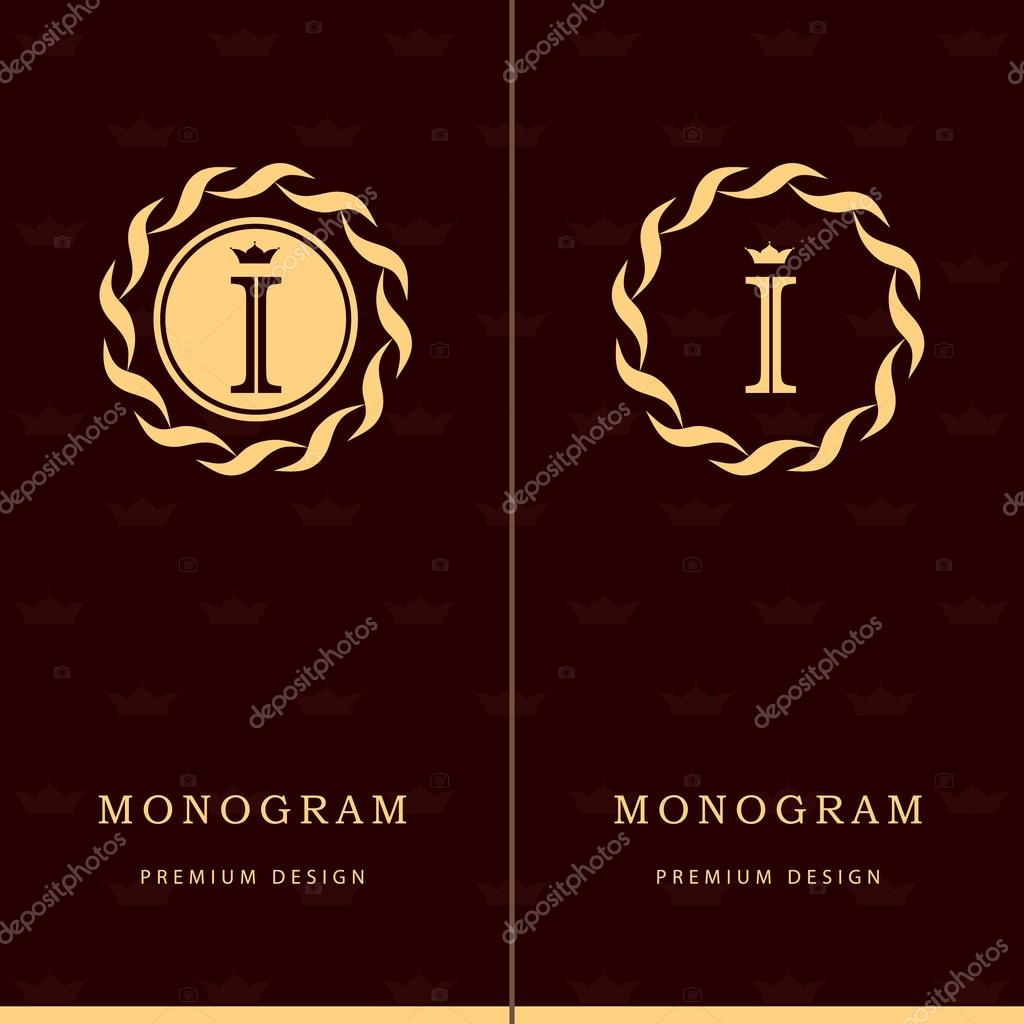 Vector illustration of Monogram design elements, graceful template. Letter emblem sign I. Calligraphic elegant line art logo design for business cards, Royalty, Boutique, Cafe, Hotel, Heraldic, Jewelry