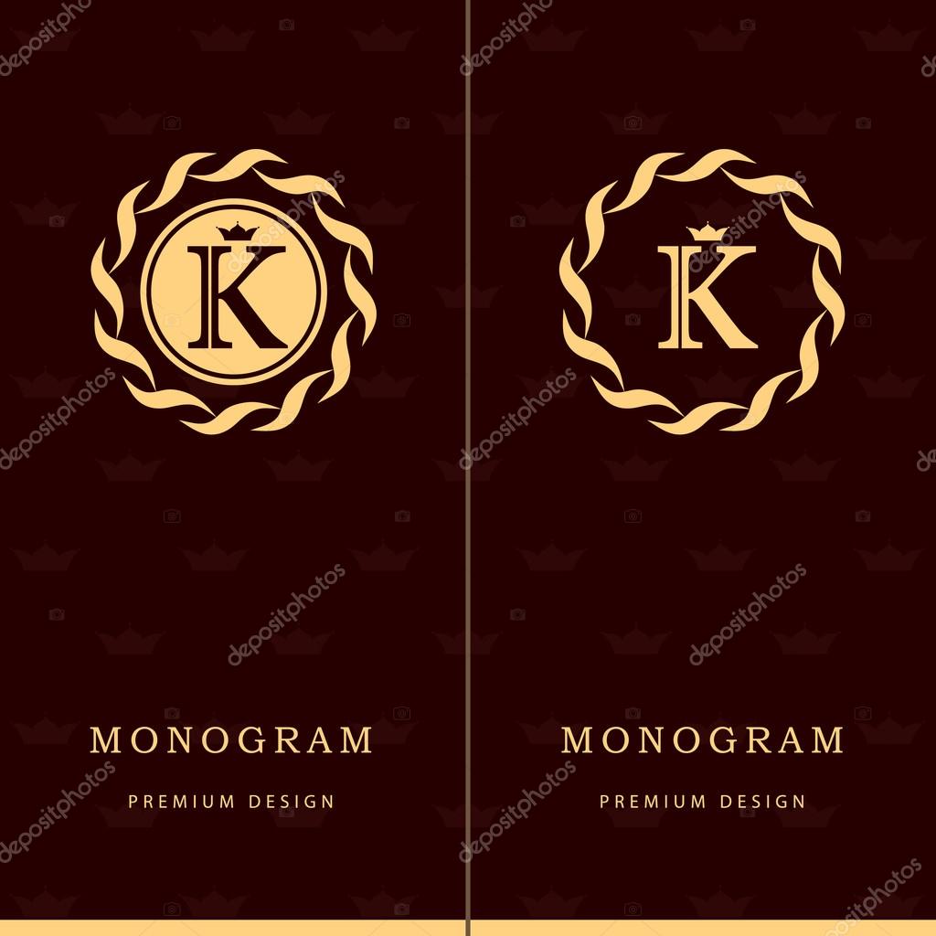 Vector illustration of Monogram design elements, graceful template. Letter emblem sign K. Calligraphic elegant line art logo design for business cards, Royalty, Boutique, Cafe, Hotel, Heraldic, Jewelry