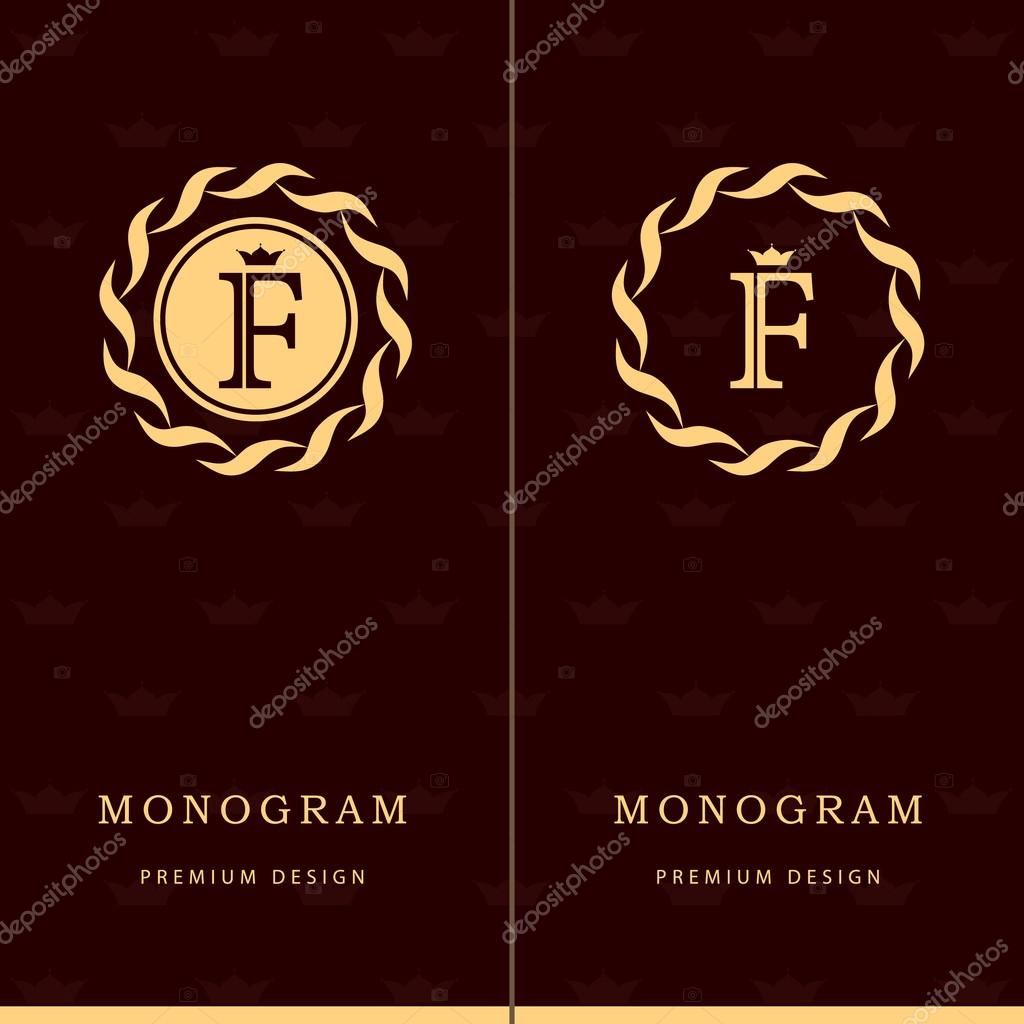 Vector illustration of Monogram design elements, graceful template. Letter emblem sign F. Calligraphic elegant line art logo design for business cards, Royalty, Boutique, Cafe, Hotel, Heraldic, Jewelry