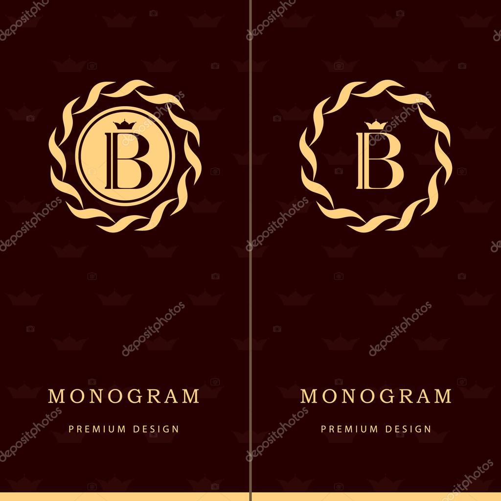 Vector illustration of Monogram design elements, graceful template. Letter emblem sign B. Calligraphic elegant line art logo design for business cards, Royalty, Boutique, Cafe, Hotel, Heraldic, Jewelry