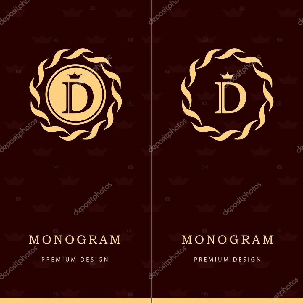 Vector illustration of Monogram design elements, graceful template. Letter emblem sign D. Calligraphic elegant line art logo design for business cards, Royalty, Boutique, Cafe, Hotel, Heraldic, Jewelry