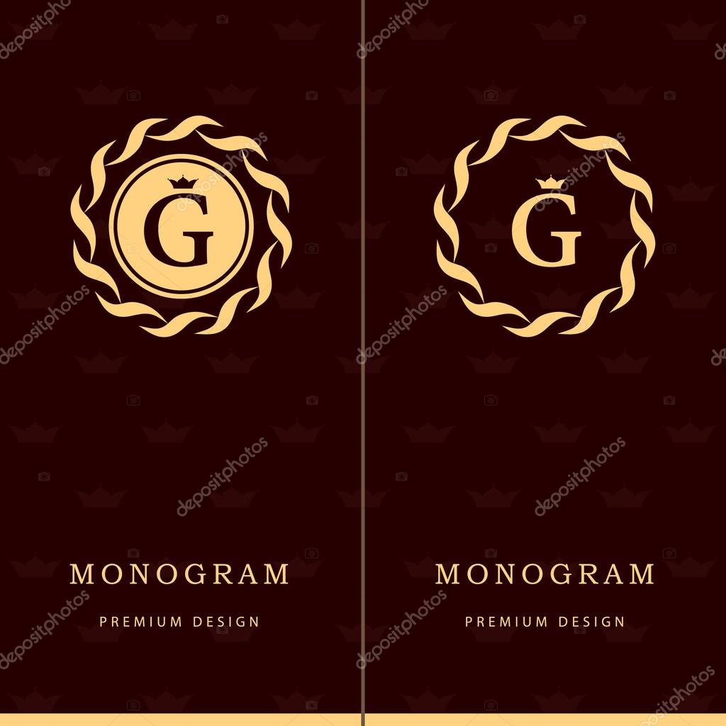 Vector illustration of Monogram design elements, graceful template. Letter emblem sign G. Calligraphic elegant line art logo design for business cards, Royalty, Boutique, Cafe, Hotel, Heraldic, Jewelry